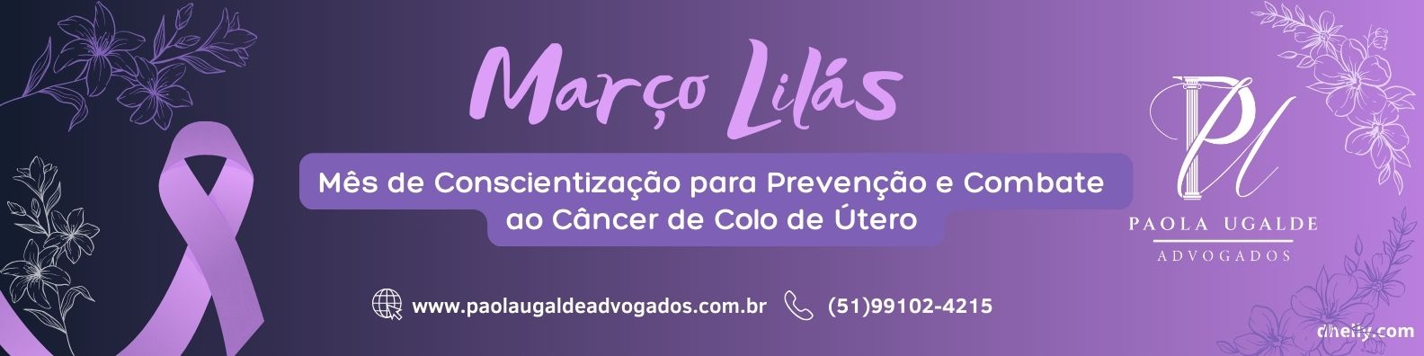 Conscientização em Março: Prevenção ao Câncer Colorretal e de Colo de Útero - Ilustração de fitas azul-marinho e lilás em apoio à conscientização e prevenção aos cânceres colorretal e de colo de útero.